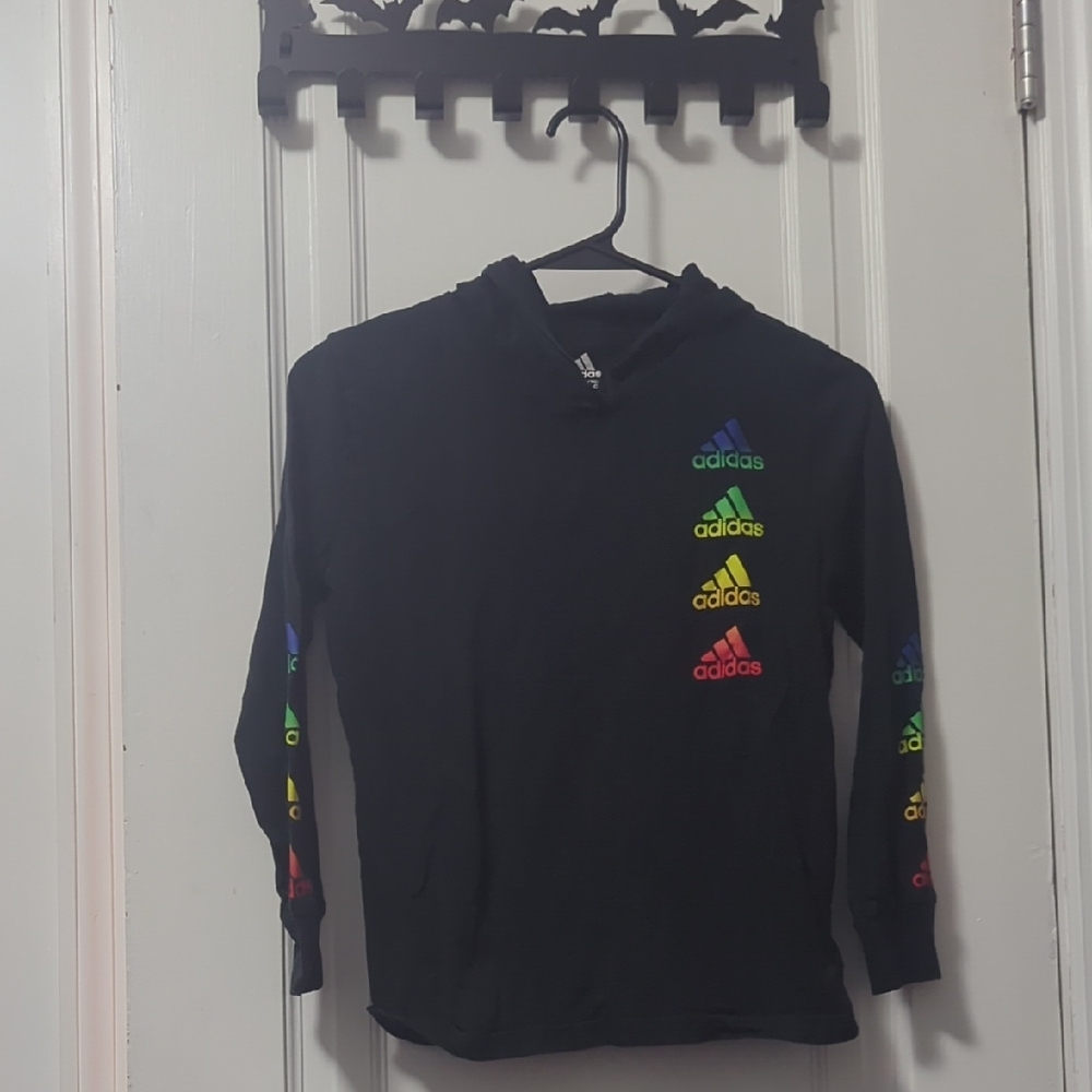 Adidas Kids Black Hoodie with Multicolor Logos